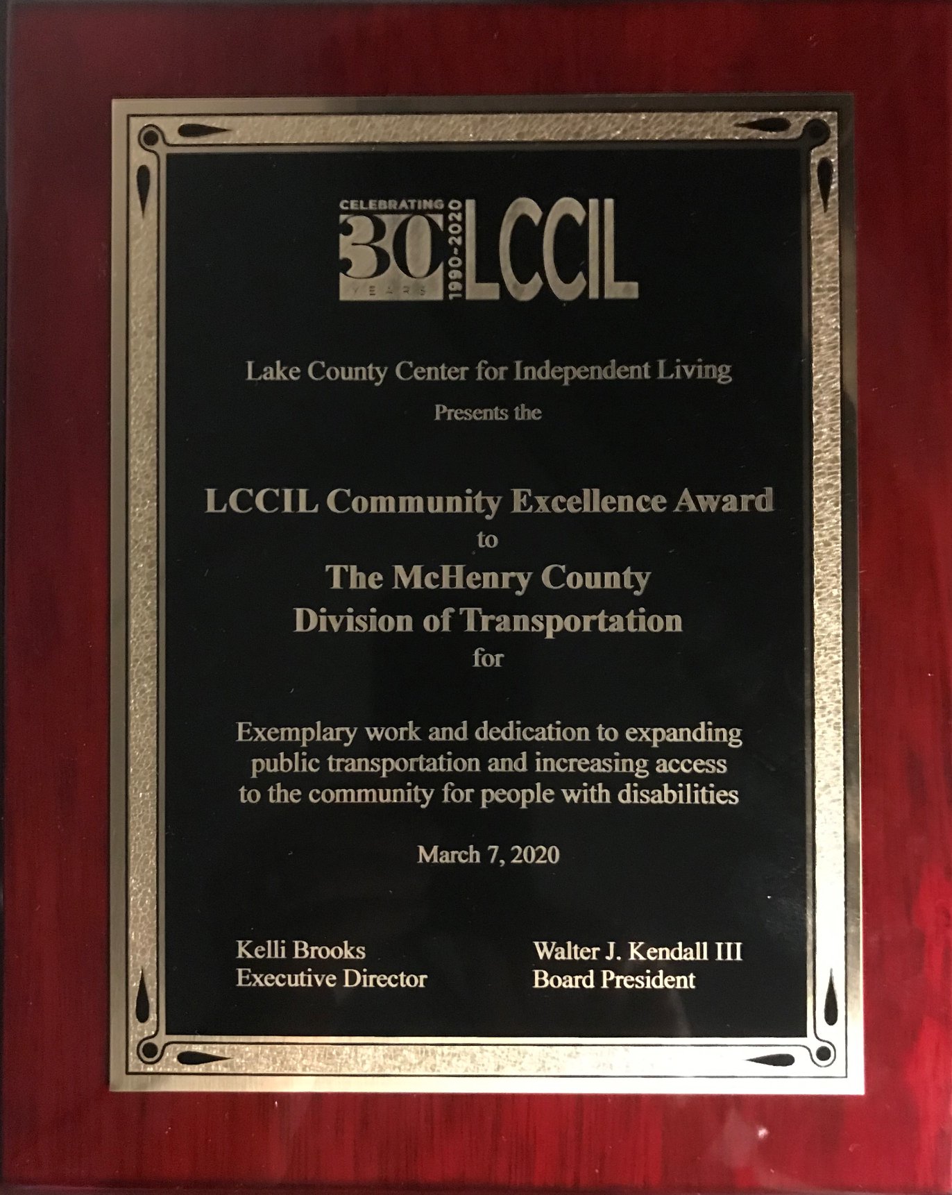 2020 LCCIL Community Excellence award